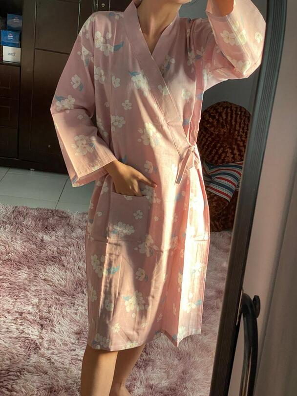 Áo Choàng Ngủ Đẹp Mặc Hè Cotton Linen IVY221 photo review