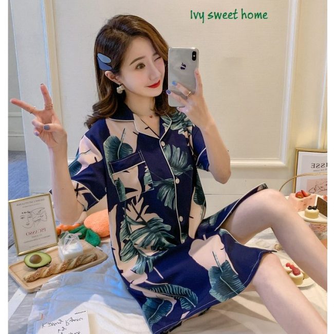 Đầm Ngủ Sơ Mi Lụa 100D Mềm Mịn Thoáng Mát | IvySweetHome