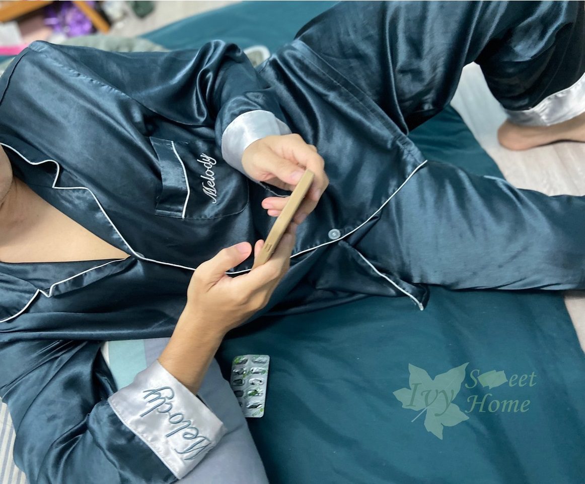 Bộ Pijama Lụa Dài Tay Melody Xanh IVY631X photo review