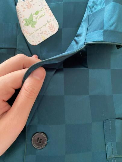 Pijama Lụa Ngắn Caro Xanh Cao Cấp IVY311G photo review