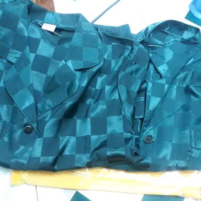 Pijama Lụa Ngắn Caro Xanh Cao Cấp IVY311G photo review