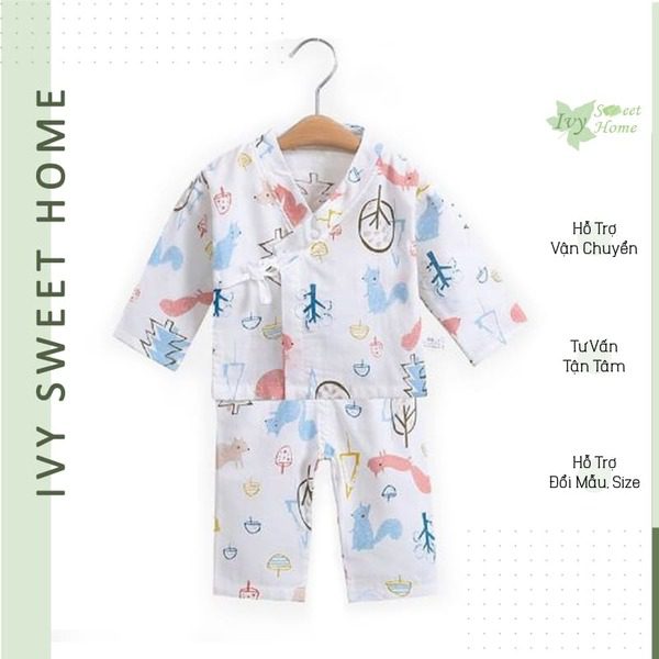 Đồ Ngủ Cho Bé Gái Vải Cotton Xô Kiểu Kimono Nhật IvySweetHome